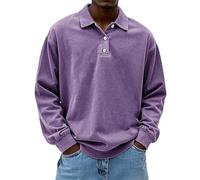 Felpa da uomo senza cappuccio, polo da uomo, a maniche lunghe, leggera, a maniche lunghe, per attività all'aperto, casual, maglietta con tasca, traspirante, polo basic, Lilla, 4XL