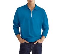 Felpa da uomo senza cappuccio- Polo Manica Lunga Collo Risvolto con Zippata Casual Tinta unita Confortevole Taglio Ample Pullover Chic Tutti I Giorni Temperamento Passa-Ovunque Rugby Top A Buon