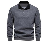 Felpa da uomo senza cappuccio- Polo Manica Lunga Lavoro Casual Vestibilità Slim Confortevole Morbido Regolare Pullover Chic Temperamento Per Tutti I Giorni Outdoor Camicia Confortevole Passamontagna A