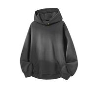 Felpa da uomo tinta unita con bottoni, stile basico, alla moda, a maniche lunghe, con cappuccio e tasca a marsupio, abbigliamento streetwear per autunno e inverno, Grigio scuro, 3XL