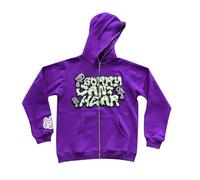 Felpa da uomo Trendy Y2K con stampa da lettera, oversize, con cerniera, alla moda, per un look urbano, stile streetwear, americano, stile retrò, hip hop streetwear, O viola, 3XL