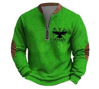 Felpa da uomo Troyer con simbolo nordico - Maglione vichingo effetto maglia con chiusura lampo | Maglia a maniche lunghe rustiche per mitologia nordica e medievale, Stile I03 Verde, 5XL