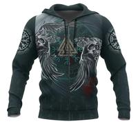 Felpa da Uomo Viking Celtic Raven, Felpa con Cappuccio in Poliestere Casual Retrò per Tutto il Corpo con Stampa Digitale, Felpa Medievale Pagana Autunno Inverno Taglie Forti(Green Zip hoodie,4XL)