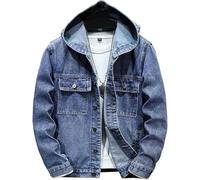 Felpa da uomo vintage slim fit button down jeans cappotto manica lunga con cappuccio denim giacca a maniche lunghe Trucker Outwear, Blu chiaro, XXL