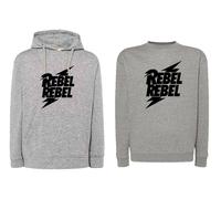 Felpa DAVID BOWIE rebel rebel rock grigia con cappuccio o girocollo stampa nera