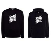 Felpa David Bowie Rebel rebel rock nera con cappuccio o girocollo stampa bianca
