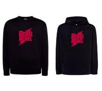 Felpa DAVID BOWIE rebel rebel rock nera con cappuccio o girocollo stampa rossa