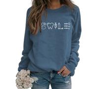 Felpa Dentista Donna Divertente Grafica Camicie Manica Lunga Girocollo Pullover Igienista Dentale Gradu, Blu e bianco., XX-Large
