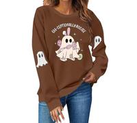 Felpa di Halloween da donna a maniche lunghe felpe con stampa fantasma allentata pullover girocollo pullover alla moda maglione grafico zucca spettrale festival top da donna maglioni all'aperto, Caff