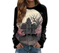 Felpa di Halloween da donna divertente strega top plus size zucca costumi di Halloween spettrale festival vestiti autunno manica lunga top girocollo pullover magliette, rosa, XL