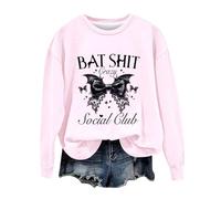 Felpa di Halloween Per Le Donne Bat Shit Crazy Social Club Stampato Girocollo Top Felpe Costumi Adulto 2025 Abiti Pullover Donna, rosa, XXL