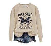 Felpa di Halloween Per Le Donne Bat Shit Crazy Social Club Stampato Girocollo Top Felpe Costumi Adulto 2025 Abiti Pullover Donna, cachi, XXL