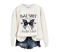 Felpa di Halloween Per Le Donne Bat Shit Crazy Social Club Stampato Girocollo Top Felpe Costumi Adulto 2025 Abiti Pullover Donna, Beige, S