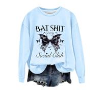 Felpa di Halloween Per Le Donne Bat Shit Crazy Social Club Stampato Girocollo Top Felpe Costumi Adulto 2025 Abiti Pullover Donna, Blu, S