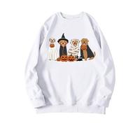 Felpa di Halloween Per Le Donne Cane Fantasma Caffè Zucche Viso Carino Stampato Girocollo Felpe Casual Abiti 2025 Pullover Da Donna Costumi Per Adulti, bianco, S