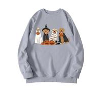 Felpa di Halloween Per Le Donne Cane Fantasma Caffè Zucche Viso Carino Stampato Girocollo Felpe Casual Abiti 2025 Pullover Da Donna Costumi Per Adulti, Grigio, S
