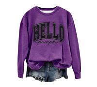 Felpa di Halloween Per Le Donne Ciao Zucca Cuore Grafica Stampato Girocollo Felpe Costumi Pullover 2025 Abiti da Donna Adulto, Viola, XXL