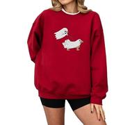 Felpa di Halloween per le donne fantasma cane stampato vestibilità ampia girocollo autunno felpe da donna 2025 abiti per adulti costumi pullover, Rosso, XL
