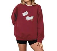 Felpa di Halloween per le donne fantasma cane stampato vestibilità ampia girocollo autunno felpe da donna 2025 abiti per adulti costumi pullover, vino, L