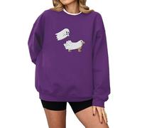 Felpa di Halloween per le donne fantasma cane stampato vestibilità ampia girocollo autunno felpe da donna 2025 abiti per adulti costumi pullover, Viola, XL