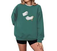 Felpa di Halloween per le donne fantasma cane stampato vestibilità ampia girocollo autunno felpe da donna 2025 abiti per adulti costumi pullover, Verde, XL