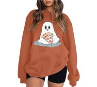 Felpa di Halloween Per Le Donne Fantasma Pizza Zucca Stampato Carino Girocollo Top Autunno Felpe Abiti Costumi 2025 Ladies Adult Pullover, Arancione, S