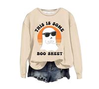 Felpa di Halloween Per Le Donne Fantasma This Is Some Boo Foglio Stampato Girocollo Felpe Casual Pullover Adulto Abiti Da Donna 2025 Costumi, Beige, XXL
