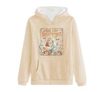 Felpa di Halloween per le donne felpe con cappuccio Long Live Pumpkin Face Ghost Moon Bats Tasche stampate Felpe con cappuccio allentate da donna 2025 Costumi Abiti Pullover Adulto, cachi, M