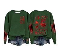 Felpa di Halloween per le donne Im Ok It's Not My Blood Bloody Pumpkin Face Girocollo Carino Felpe Costumi Pullover Abiti 2025 Donne adulte, Verde, XL