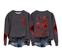 Felpa di Halloween per le donne Im Ok It's Not My Blood Bloody Pumpkin Face Girocollo Carino Felpe Costumi Pullover Abiti 2025 Donne adulte, Grigio scuro, S