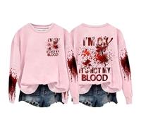 Felpa di Halloween per le donne Im Ok It's Not My Blood Bloody Pumpkin Face Girocollo Carino Felpe Costumi Pullover Abiti 2025 Donne adulte, rosa, XXL