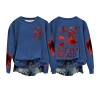 Felpa di Halloween per le donne Im Ok It's Not My Blood Bloody Pumpkin Face Girocollo Carino Felpe Costumi Pullover Abiti 2025 Donne adulte, Blu, L