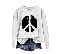 Felpa di Halloween Per Le Donne Paece E Amore Fantasma Stampato Girocollo Felpe Abiti Per Adulti Costumi 2025 Pullover Da Donna, bianco, L