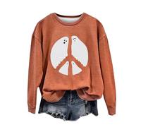 Felpa di Halloween Per Le Donne Paece E Amore Fantasma Stampato Girocollo Felpe Abiti Per Adulti Costumi 2025 Pullover Da Donna, Arancione, L