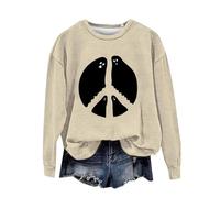 Felpa di Halloween Per Le Donne Paece E Amore Fantasma Stampato Girocollo Felpe Abiti Per Adulti Costumi 2025 Pullover Da Donna, Beige, L
