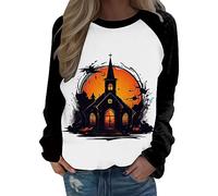 Felpa di Halloween Per Le Donne Raglan Castle Moon Top Girocollo Manica Lunga Vacanza Felpe 2025 Abiti Da Donna Costumi Pullover Adulto, Nero , M