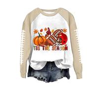 Felpa di Halloween Per Le Donne Raglan Tis La Stagione Zucca Rugby Girocollo Felpe 2025 Abiti Pullover Costumi Da Donna Adulto, Beige, M