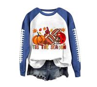 Felpa di Halloween Per Le Donne Raglan Tis La Stagione Zucca Rugby Girocollo Felpe 2025 Abiti Pullover Costumi Da Donna Adulto, Blu, M