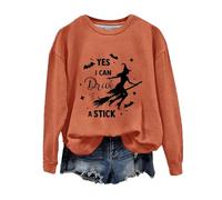 Felpa di Halloween Per Le Donne Sì I Can Dive A Stick Cappello Strega Stampato Girocollo Top Felpe Costumi Donna 2025 Abiti Adulto Pullover, Arancione, XL