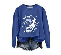 Felpa di Halloween Per Le Donne Sì I Can Dive A Stick Cappello Strega Stampato Girocollo Top Felpe Costumi Donna 2025 Abiti Adulto Pullover, Blu, XXL