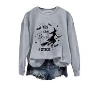 Felpa di Halloween Per Le Donne Sì I Can Dive A Stick Cappello Strega Stampato Girocollo Top Felpe Costumi Donna 2025 Abiti Adulto Pullover, Grigio, L