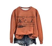 Felpa di Halloween Per Le Donne Theres A Little Witch In All Of Us Girocollo Felpe Pullover Adulto Signore 2025 Costumi Abiti, Arancione, XL