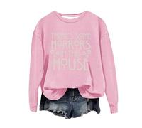 Felpa di Halloween per le donne There's Some Horrors In This House Stampato Girocollo Maniche Lunghe Felpe Costumi per adulti Pullover 2025 Abiti da donna, rosa, XXL
