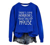 Felpa di Halloween per le donne There's Some Horrors In This House Stampato Girocollo Maniche Lunghe Felpe Costumi per adulti Pullover 2025 Abiti da donna, Blu, S