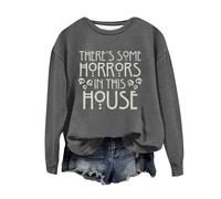 Felpa di Halloween per le donne There's Some Horrors In This House Stampato Girocollo Maniche Lunghe Felpe Costumi per adulti Pullover 2025 Abiti da donna, Grigio scuro, M