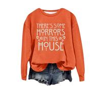 Felpa di Halloween per le donne There's Some Horrors In This House Stampato Girocollo Maniche Lunghe Felpe Costumi per adulti Pullover 2025 Abiti da donna, Arancione, S