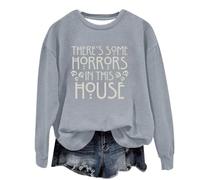 Felpa di Halloween per le donne There's Some Horrors In This House Stampato Girocollo Maniche Lunghe Felpe Costumi per adulti Pullover 2025 Abiti da donna, Grigio, XXL