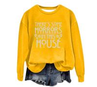 Felpa di Halloween per le donne There's Some Horrors In This House Stampato Girocollo Maniche Lunghe Felpe Costumi per adulti Pullover 2025 Abiti da donna, Giallo, M