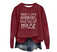 Felpa di Halloween per le donne There's Some Horrors In This House Stampato Girocollo Maniche Lunghe Felpe Costumi per adulti Pullover 2025 Abiti da donna, vino, M