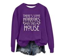 Felpa di Halloween per le donne There's Some Horrors In This House Stampato Girocollo Maniche Lunghe Felpe Costumi per adulti Pullover 2025 Abiti da donna, Viola, M
